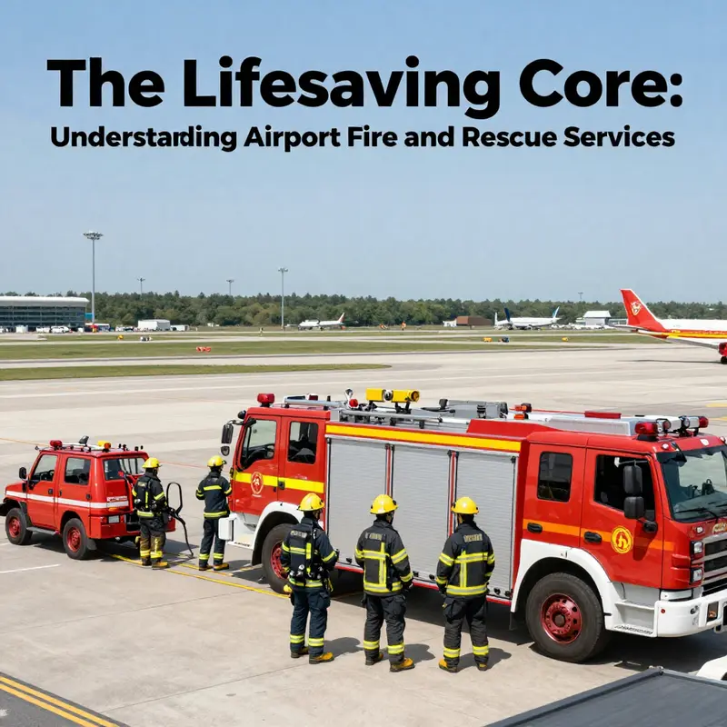 Firefighting personnel and equipment stationed at an airport, ready for emergencies.