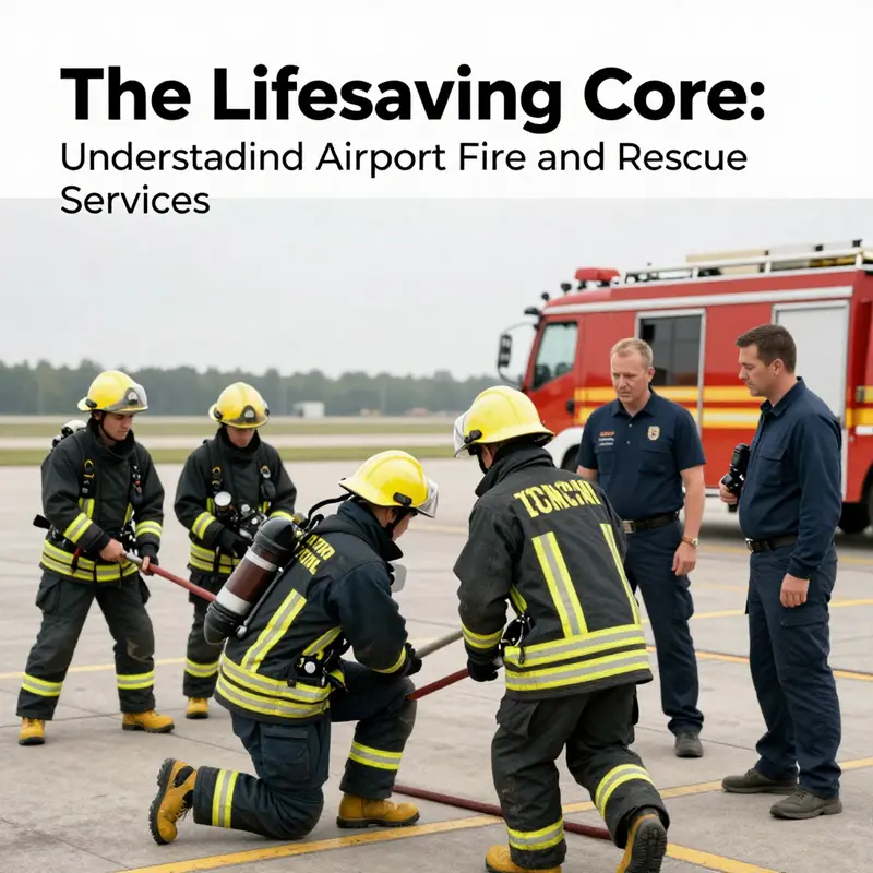 Airport fire and rescue personnel in action, focused on saving lives during an emergency.