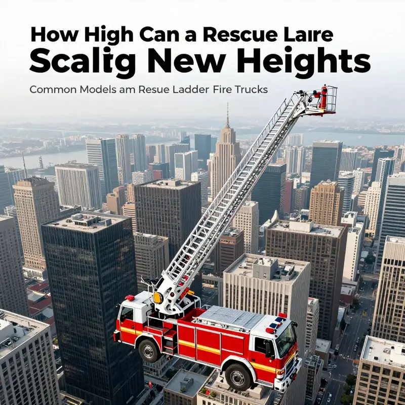 A standard rescue ladder truck demonstrating its maximum reach in an urban environment.