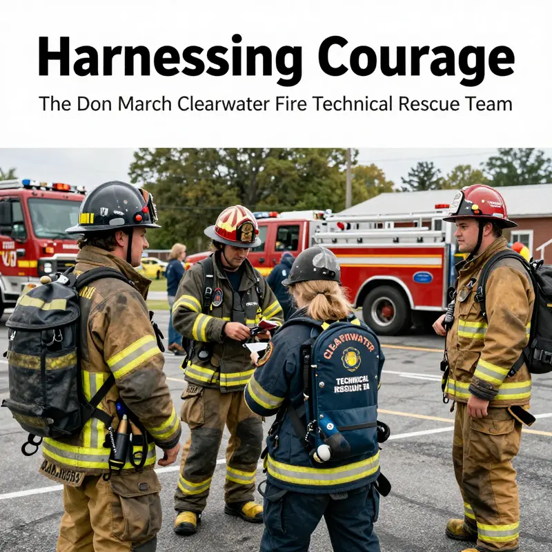 The Clearwater Fire Technical Rescue Team performs a high-angle rescue operation, displaying expertise and teamwork.