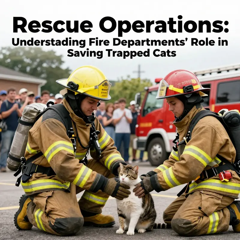 A firefighter successfully rescuing a cat in a community setting, representing the spirit of dedication and service in emergency response.