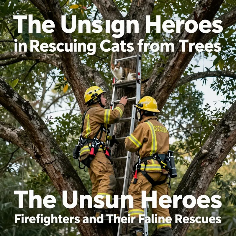 A firefighter carefully rescuing a stranded cat from a tree, showcasing the dedication and skill involved in this unique rescue.