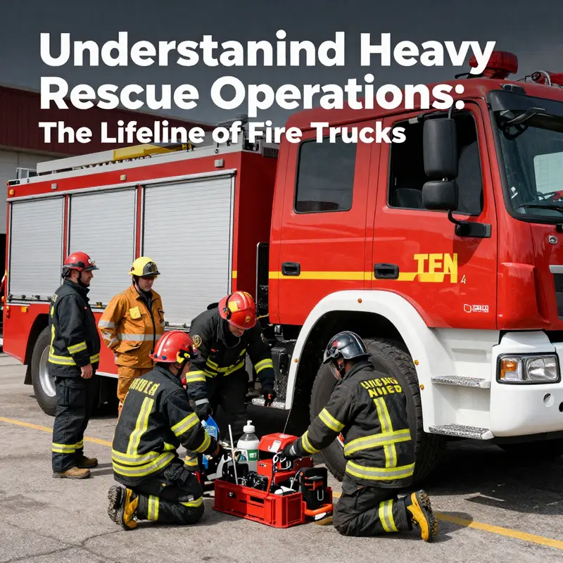 A heavy rescue fire truck deployed to save lives at a complex accident scene.