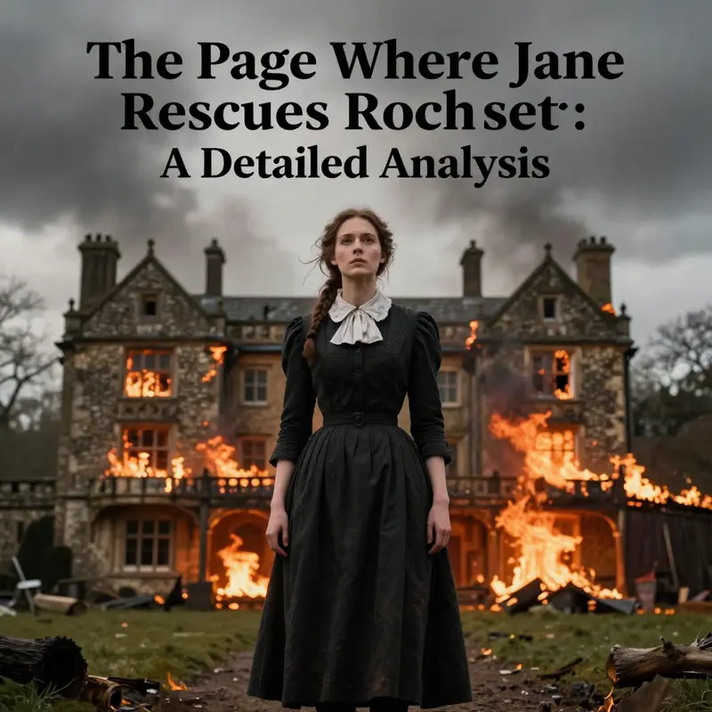 A powerful illustration of Jane Eyre amidst flames, symbolizing resilience and heroic acts.