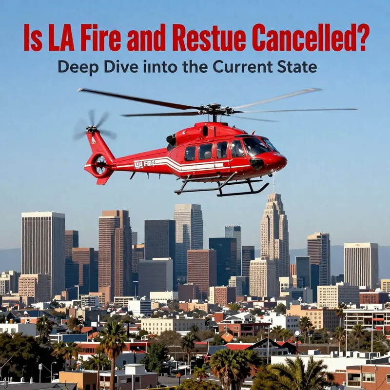 Los Angeles skyline with a fire rescue helicopter in action, symbolizing the ongoing efforts of local emergency services.