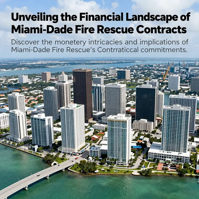 A wide-angle photograph of Miami's skyline with buildings and coastline, representing the city's vibrant economy linked to public service contracts.