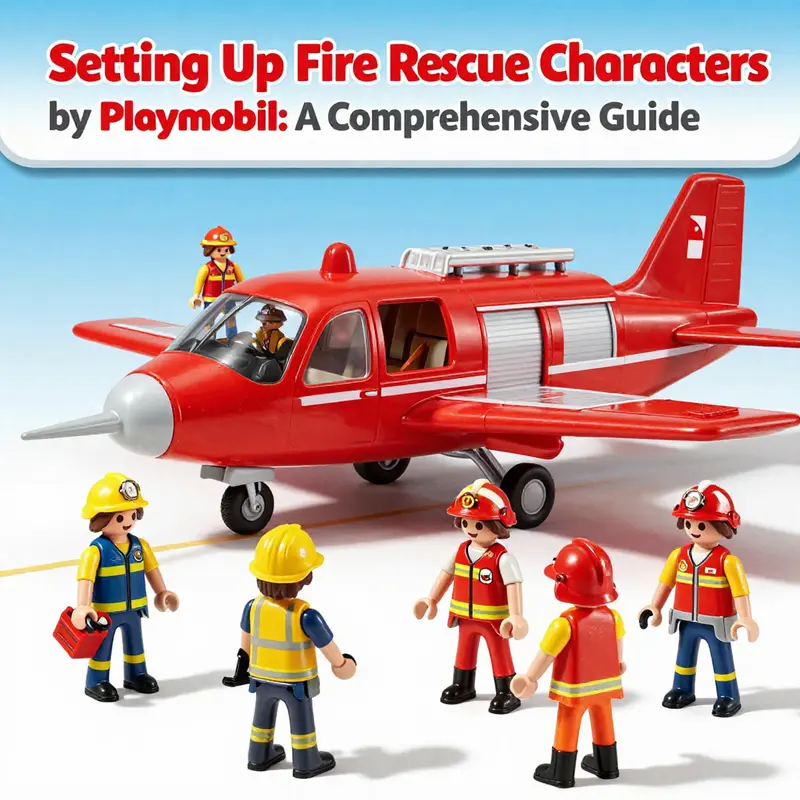 Parents and children unboxing and organizing the Playmobil Fire Rescue set for engaging play.