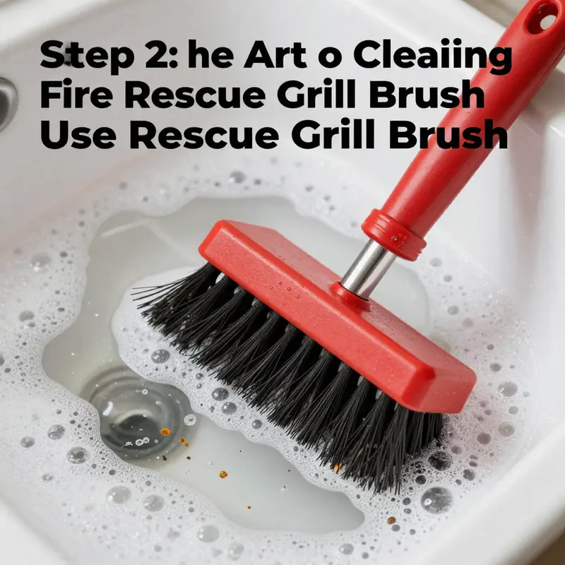 Removing loose debris from a fire rescue grill brush before deep cleaning.