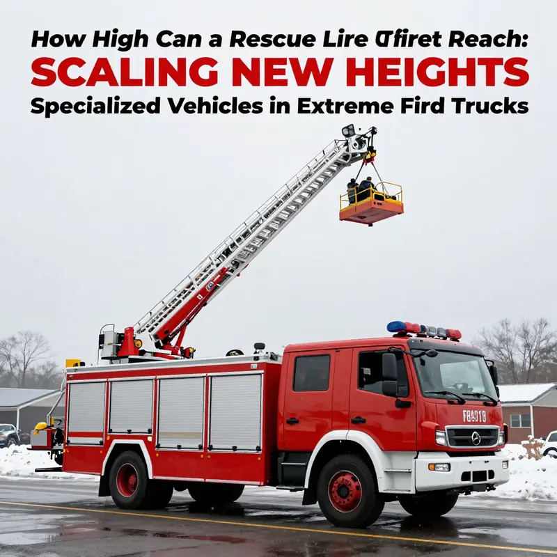 A standard rescue ladder truck demonstrating its maximum reach in an urban environment.