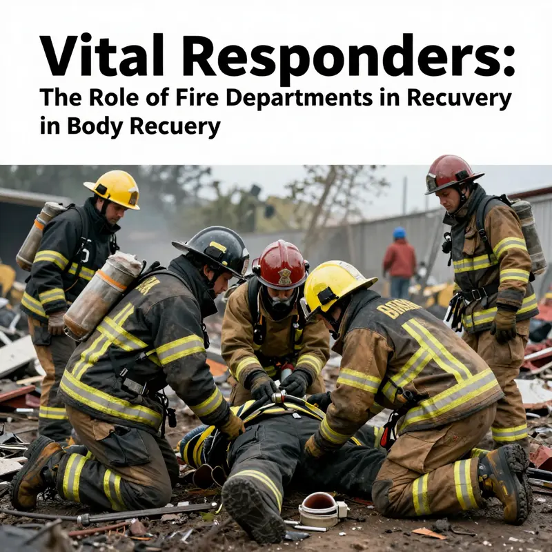 Firefighters engaged in careful recovery operations during a disaster, showing the sensitivity of their work.