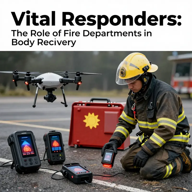 Firefighters engaged in careful recovery operations during a disaster, showing the sensitivity of their work.