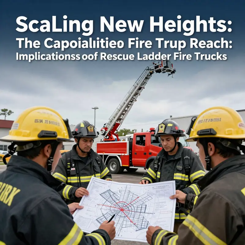 A standard rescue ladder truck demonstrating its maximum reach in an urban environment.