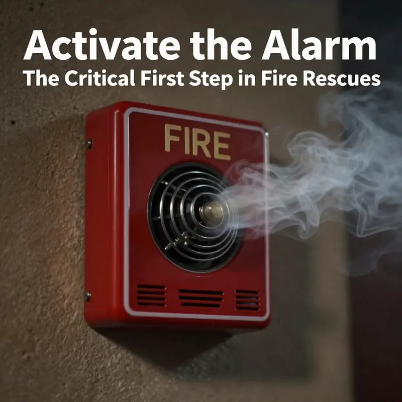 A critical moment: Activating the fire alarm as the first step in a fire emergency rescue.