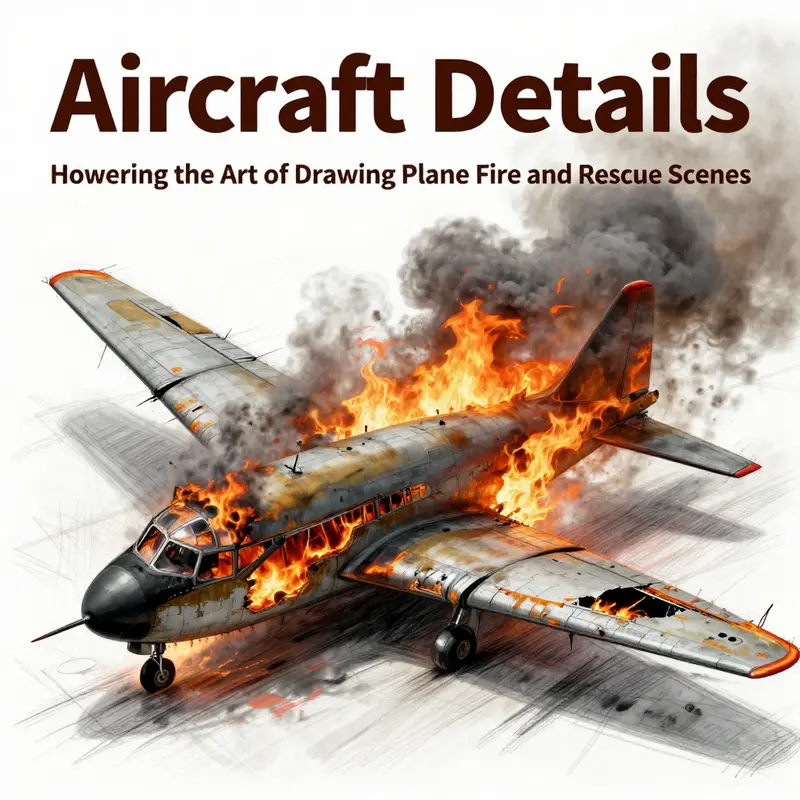 A vivid representation of a plane fire and rescue scene to help artists grasp the intensity and complexity of the environment.