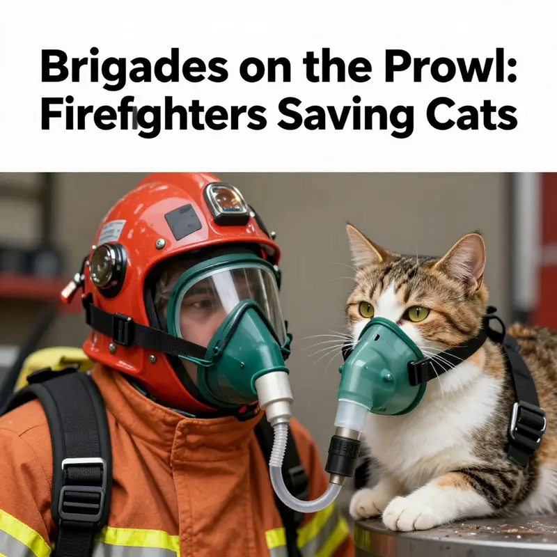 A firefighter rescuing a cat from an emergency situation, emphasizing the dedication of brigades to animal welfare.
