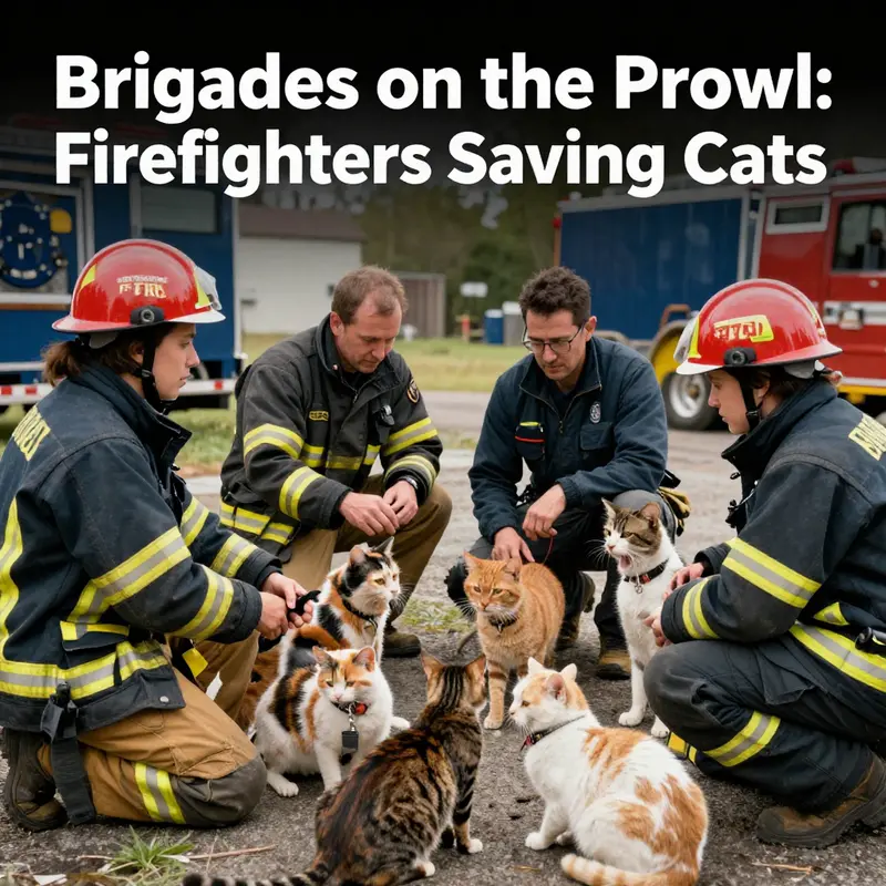 A firefighter rescuing a cat from an emergency situation, emphasizing the dedication of brigades to animal welfare.