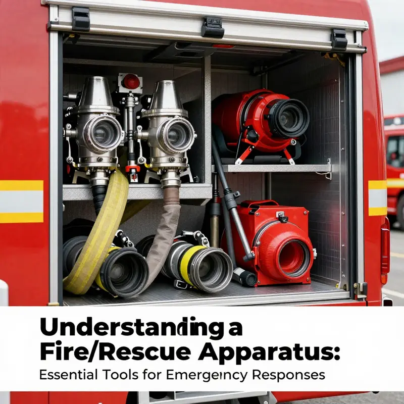 Key components of a fire/rescue apparatus showcased during a live operation.