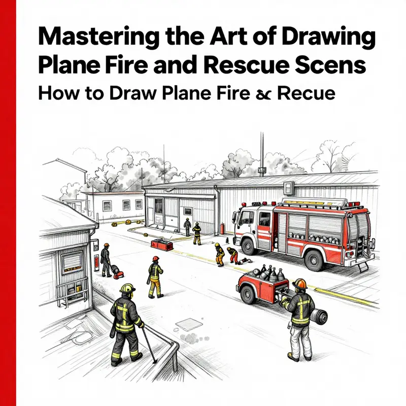 A vivid representation of a plane fire and rescue scene to help artists grasp the intensity and complexity of the environment.
