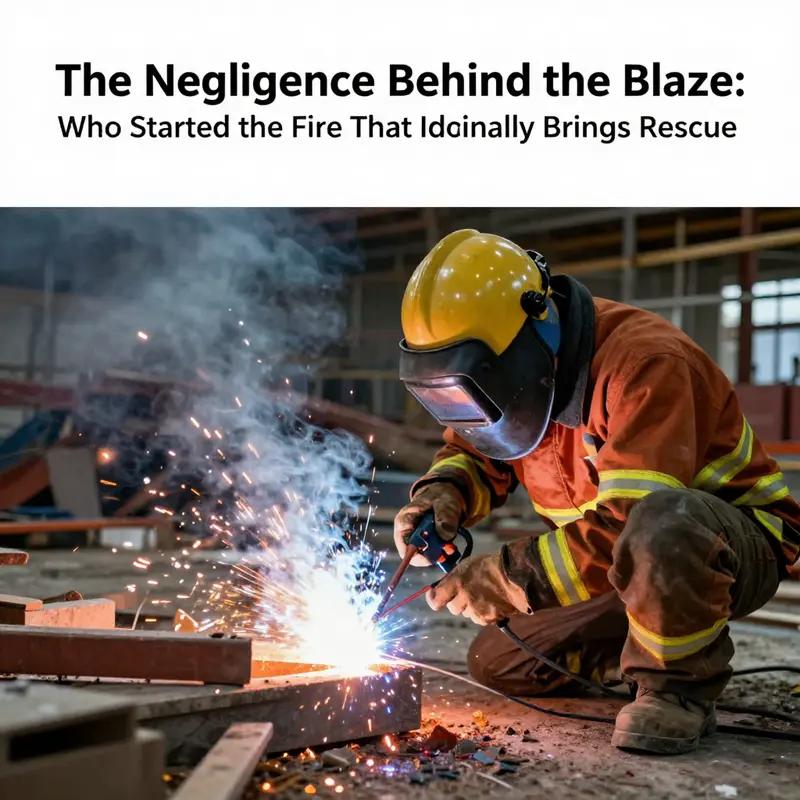 A representation of the negligence that led to the fire, capturing the critical environment of a construction site.