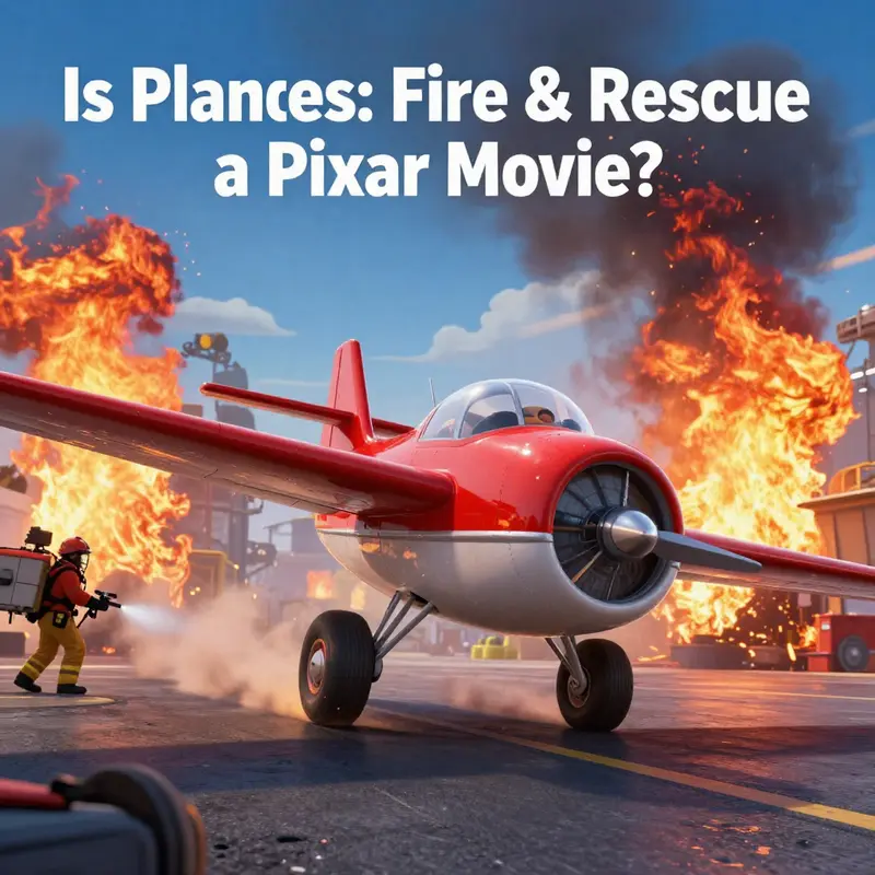 A dynamic illustration of characters from *Planes: Fire & Rescue*, engaged in emergency fire rescue efforts.