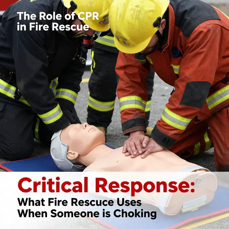 A fire rescue personnel efficiently performing the Heimlich maneuver to save a choking victim.