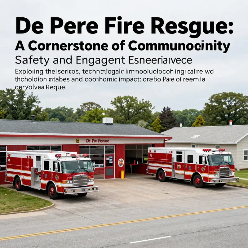 Exterior view of the De Pere Fire Rescue station showcasing fire trucks and personnel ready for service.