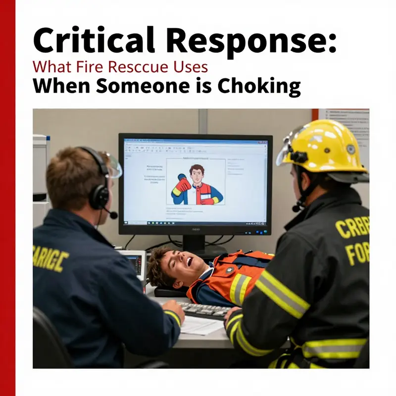 A fire rescue personnel efficiently performing the Heimlich maneuver to save a choking victim.
