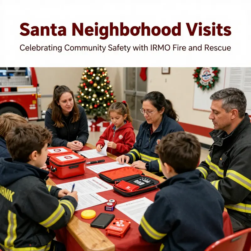 IRMO Fire and Rescue team engaging with families during a festive neighborhood visit.
