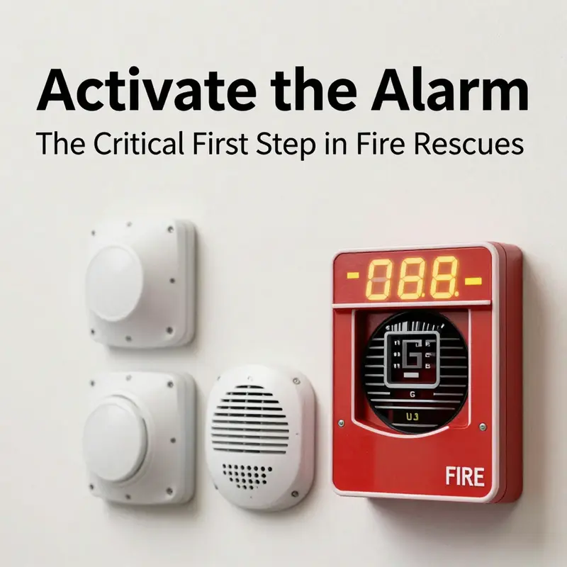 A critical moment: Activating the fire alarm as the first step in a fire emergency rescue.