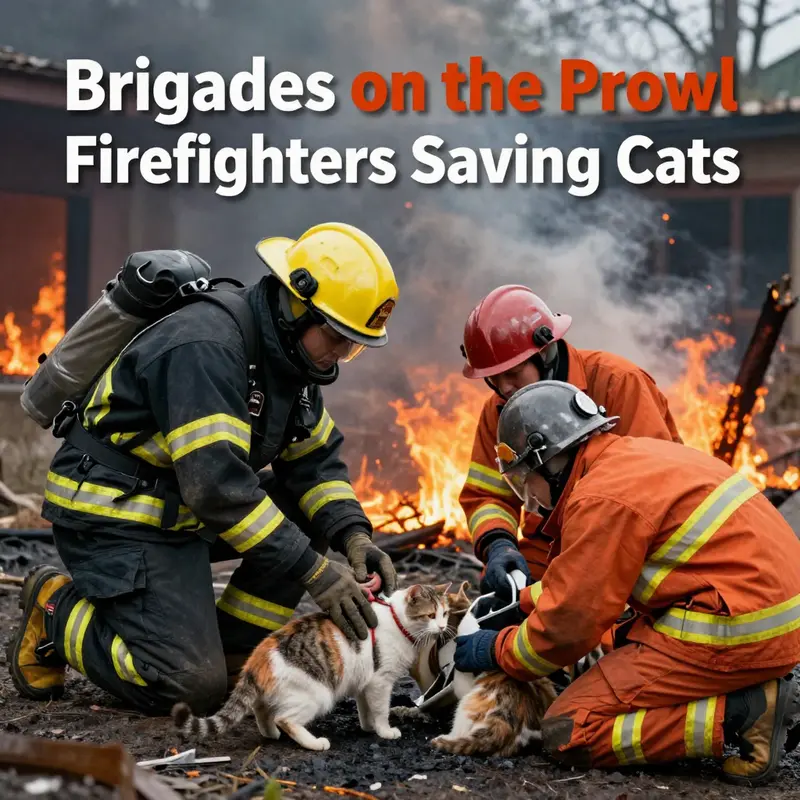 A firefighter rescuing a cat from an emergency situation, emphasizing the dedication of brigades to animal welfare.