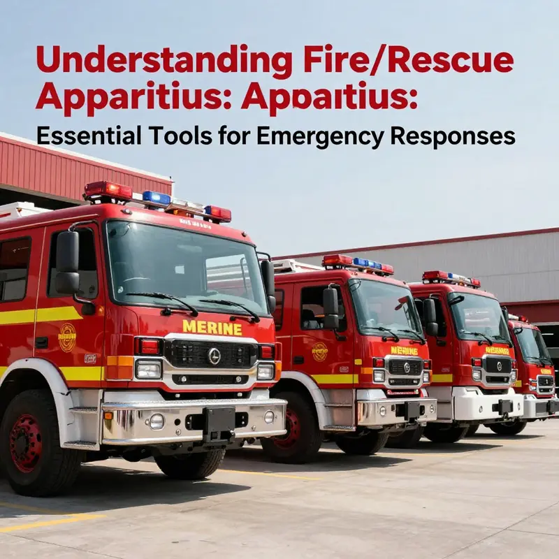 A lineup of contemporary fire/rescue apparatus at a fire station, highlighting their pivotal role in emergency services.