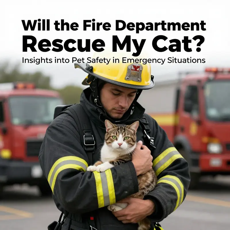 A firefighter holding a rescued cat, conveying the dedication and compassion of fire departments in saving pets.