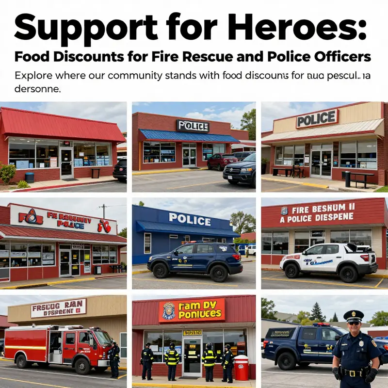 A collage of images from restaurants, supermarkets, and a railway station illustrating community discounts for emergency personnel.