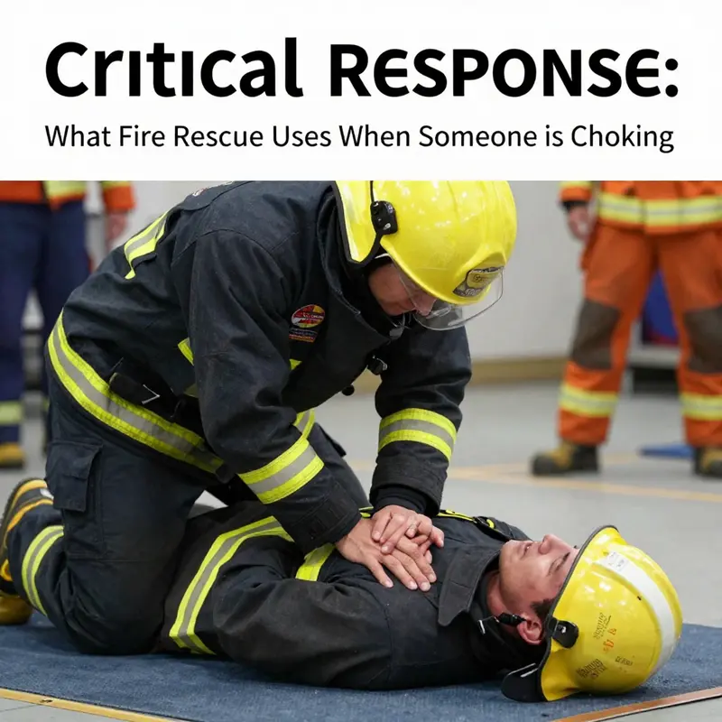 A fire rescue personnel efficiently performing the Heimlich maneuver to save a choking victim.