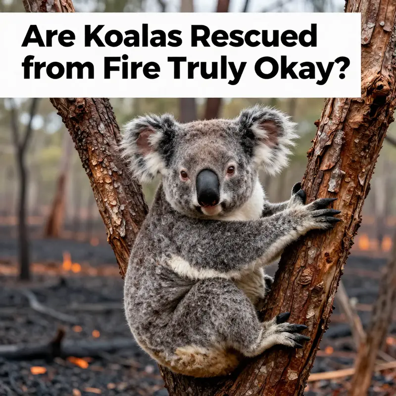 A peaceful koala resting on a tree in a vibrant, restored landscape, representing recovery after bushfires.