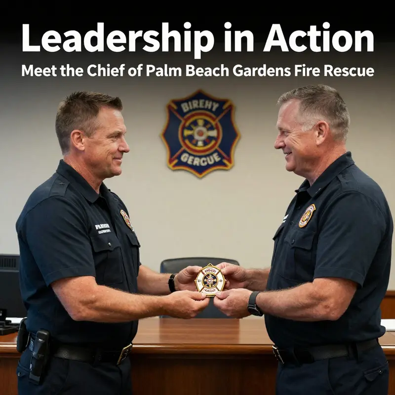Sean Baker, the newly appointed Chief of Palm Beach Gardens Fire Rescue, demonstrating leadership in fire safety.