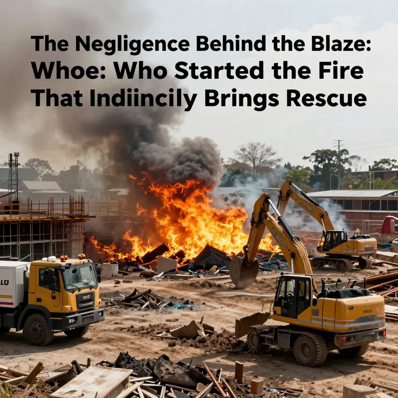 A representation of the negligence that led to the fire, capturing the critical environment of a construction site.