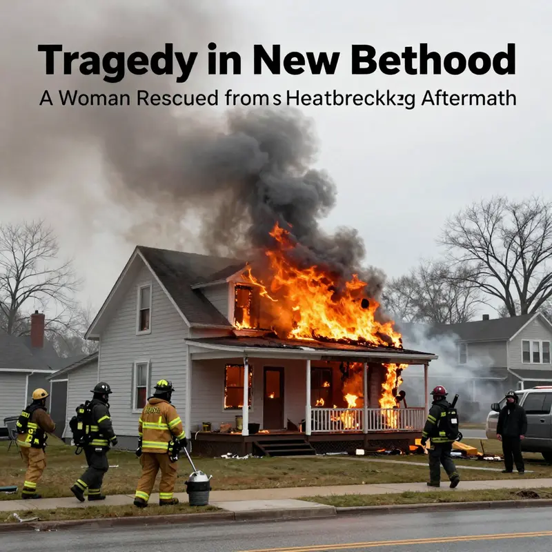 The New Bedford house fire scene, highlighting the urgency and response of emergency services.