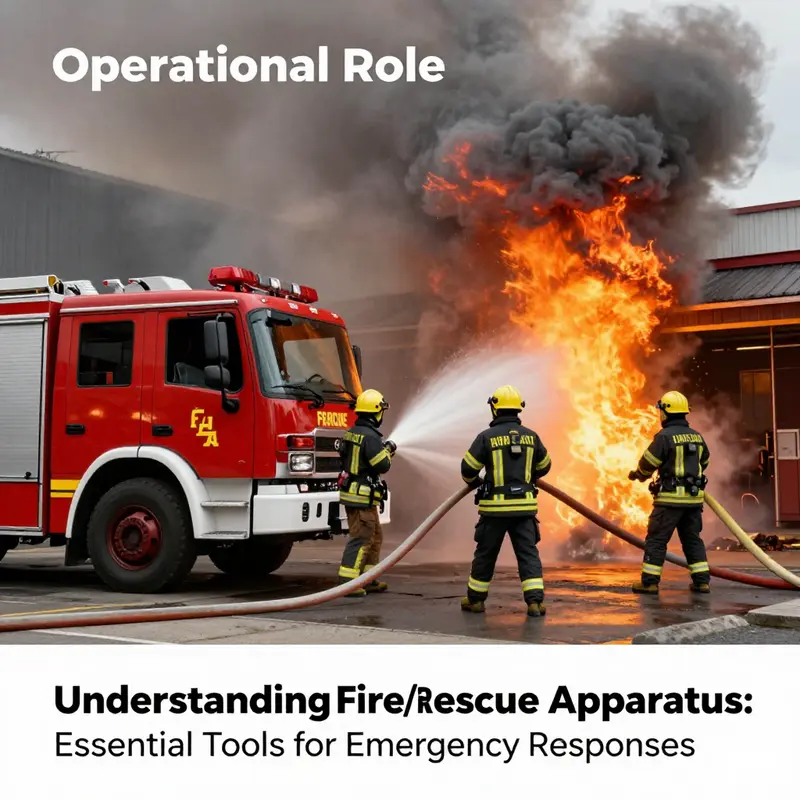 Key components of a fire/rescue apparatus showcased during a live operation.