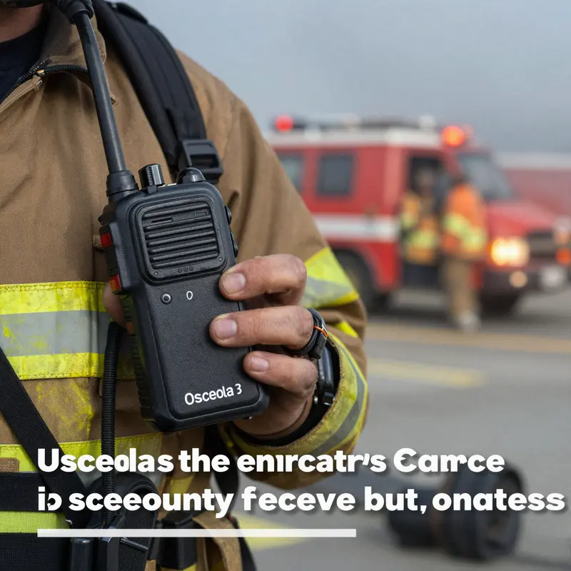 A firefighter communicating via an encrypted radio, symbolizing the importance of secure communication in emergency operations.