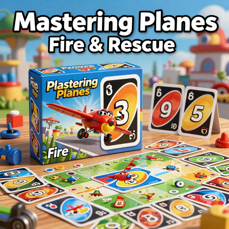 The game box and cards of Planes: Fire & Rescue Uno displayed attractively, emphasizing the game's Disney-themed design.