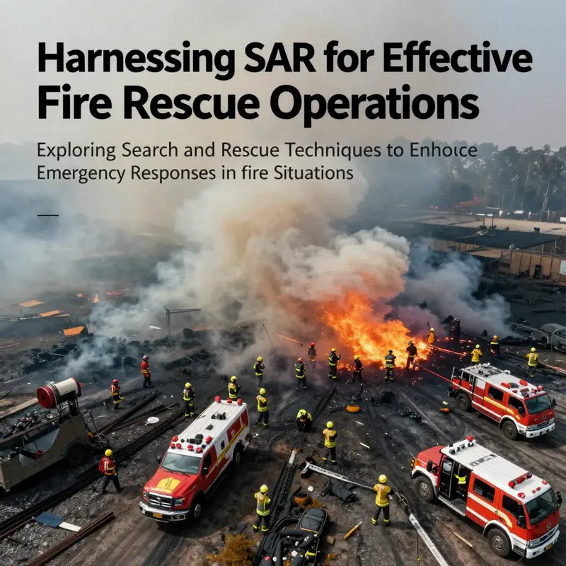Aerial perspective of firefighters conducting a search and rescue operation during a wildfire.