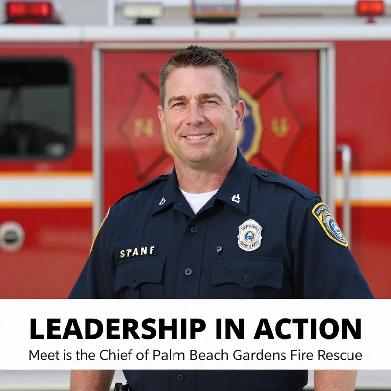 Sean Baker, the newly appointed Chief of Palm Beach Gardens Fire Rescue, demonstrating leadership in fire safety.