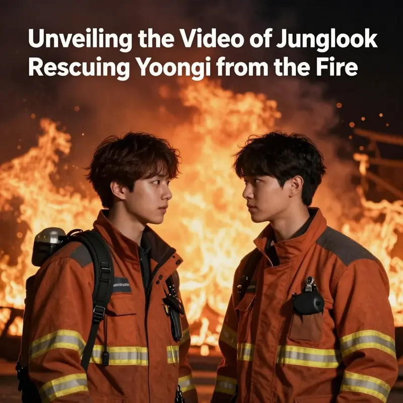 A digital illustration depicting the heroic rescue of Yoongi by Jungkook amidst flames, capturing a pivotal moment filled with intensity and emotion.