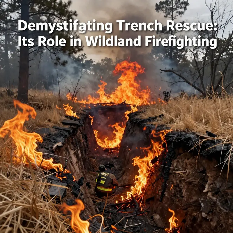 Contrasting images of urban trench rescue and wildland firefighting challenges highlight their distinct yet important roles.