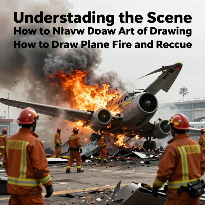 A vivid representation of a plane fire and rescue scene to help artists grasp the intensity and complexity of the environment.