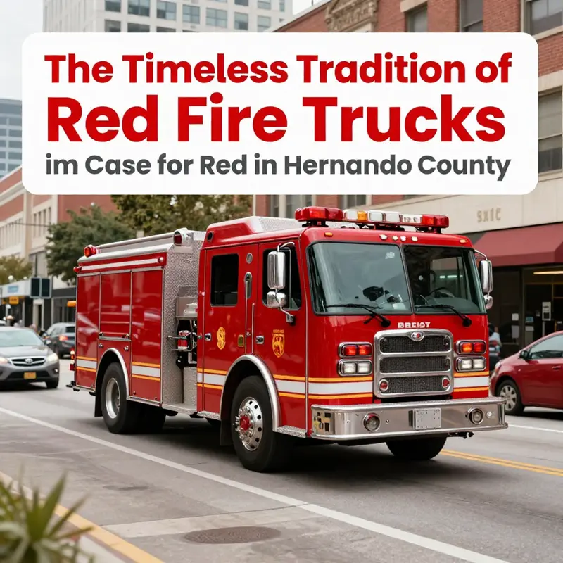 A vibrant red fire truck in Hernando County, exemplifying the traditional color used for fire rescue vehicles.