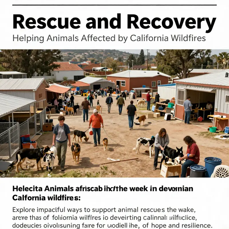 A busy animal rescue facility with volunteers caring for displaced animals affected by wildfires.