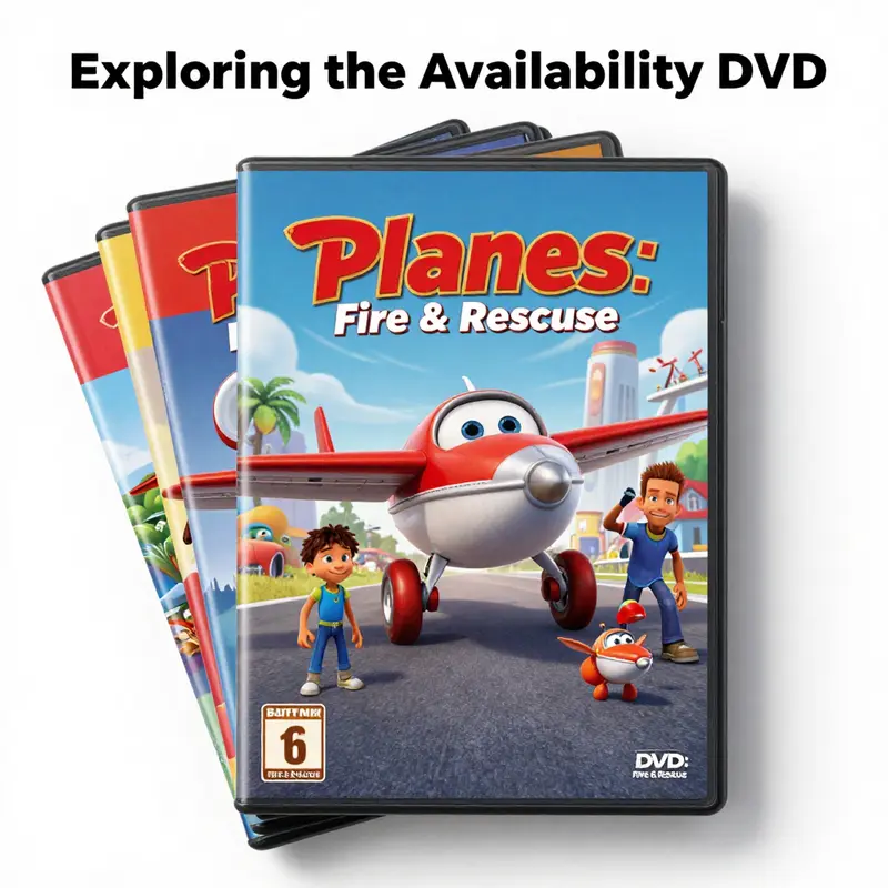 A display of DVDs including *Planes: Fire & Rescue* highlighting its availability for home viewing.