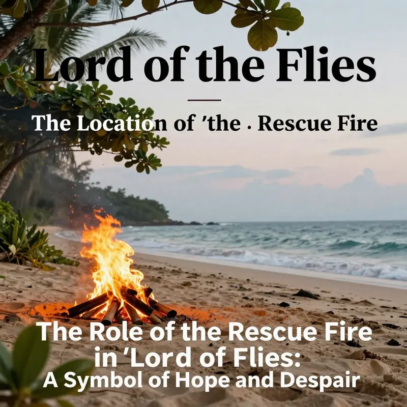 The beach setting where the rescue fire was initially maintained, representing hope for the boys stranded on the island.